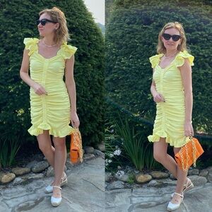 Zara lemon yellow mini rushed dress. Size S